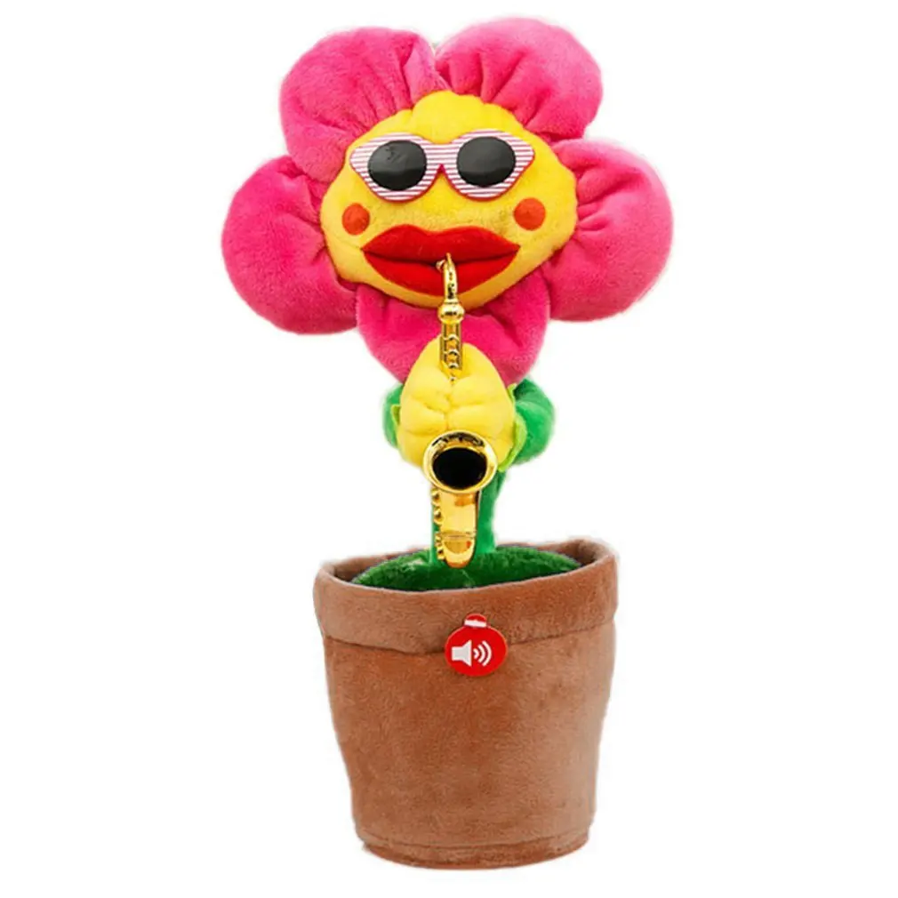

Поющий Подсолнух, виблато, очаровательный цветок, плюшевая игрушка с питанием от USB, танцующий саксофон, игрушка, украшение