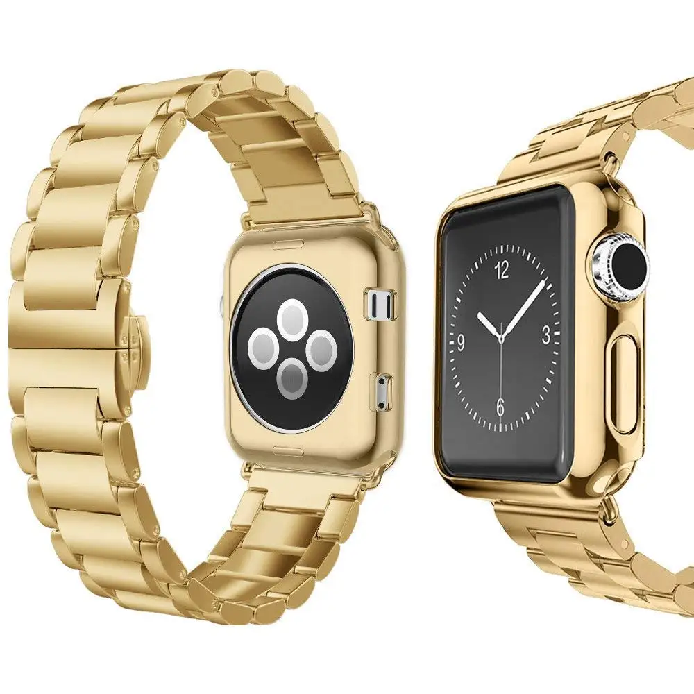 Чехол+ металлический ремешок из нержавеющей стали для часов Apple Watch 38 мм 42 мм 40 мм 44 мм серия 4 5 Роскошный Браслет для iWatch 3 2 1