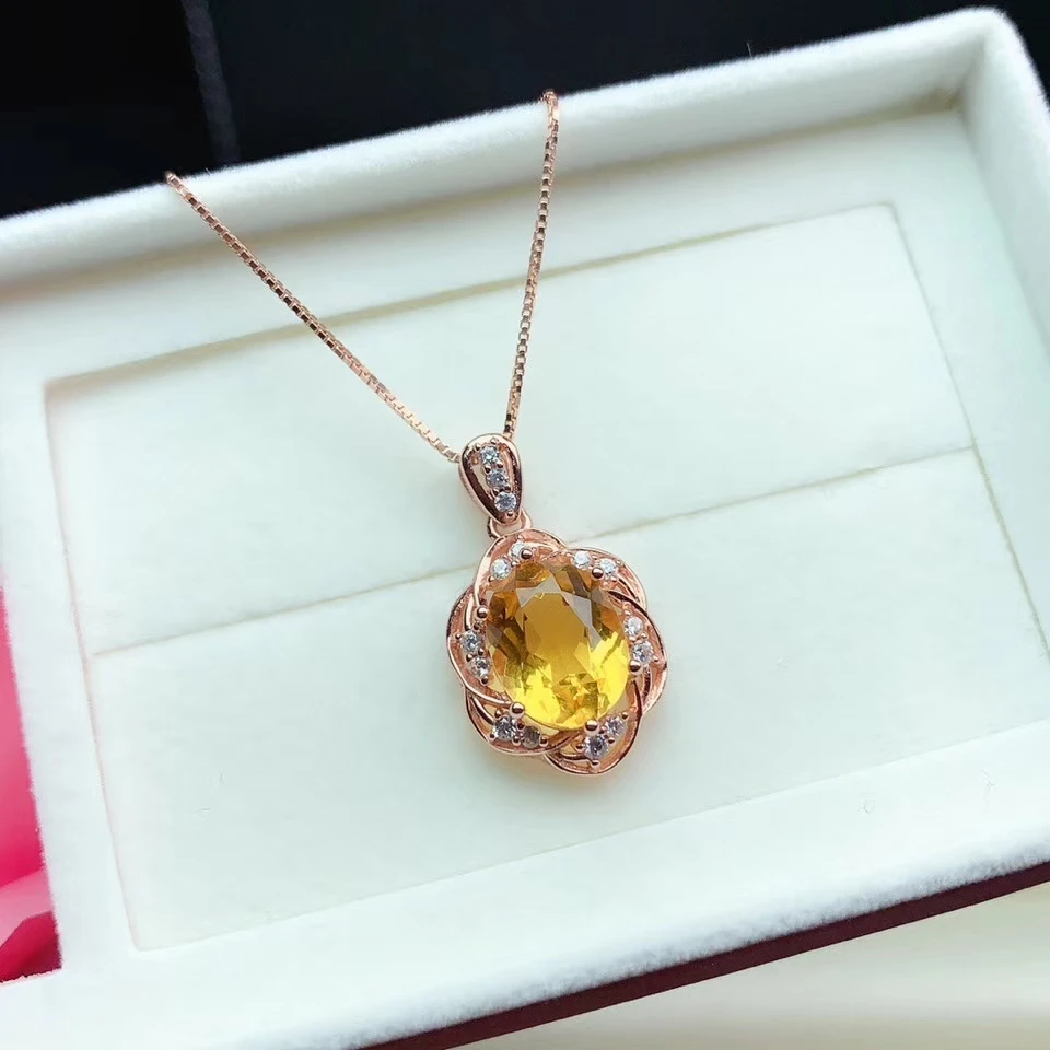 100 Natural Citrine Pendant 810mm VVS Grade Citrine Necklace Pendant 925 Silver Crystal Pendant Gift for Party Birthday