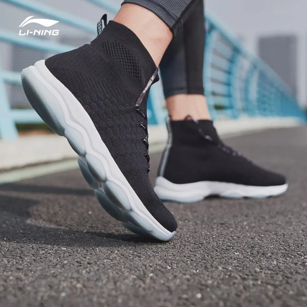 Li-Ning/мужская спортивная обувь без подушек, одноцветная, дышащая, с высоким вырезом, с подкладкой, как Носок, спортивная обувь AFJN009 SOND18