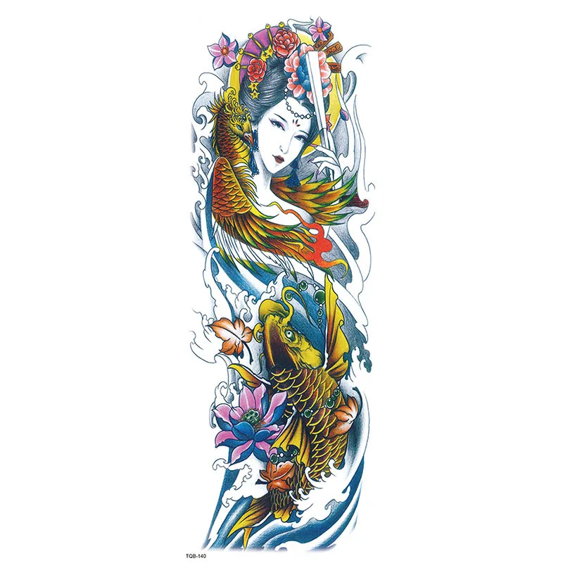 

Large Arm Sleeve Tattoo Dragon King Fish Waterproof Temporary Tatoo Sticker Totem Tatto