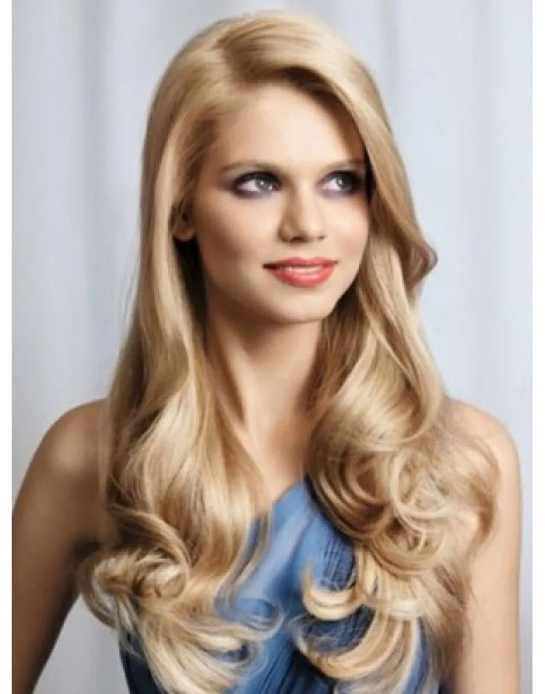 120% Density Indian Virgin Hair Long Deep Wave Blonde 613# Light Blone Soft Lace Front Prom Wigs