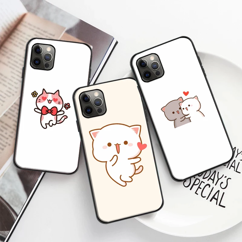 

Playful Cartoon Cat Phone Case For iPhone 12 13 Mini 1112 13 Pro Max X XR XS Max 7 8 6s Plus SE 2020 Silicone Protective Sleeve