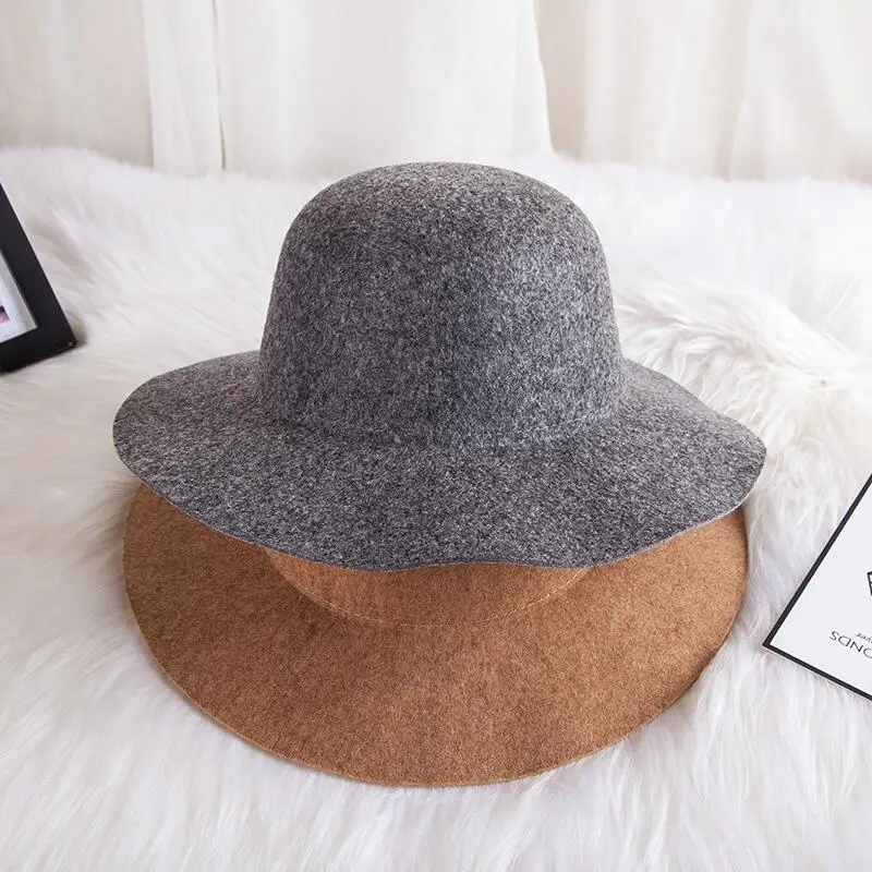 Новые шляпы для женщин Мягкие винтажные широкие полями шерсть фетровая шляпа