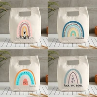 teach love rainbow printed cooler lunch bags women handbags thermal insulated breakfast box portable picnic travel teacher gifts