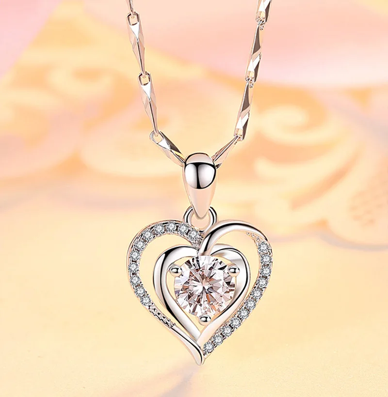 

Valentine's Day Gifts Eternal Heart Necklace Love clavicle Necklaces Niche Design Shine Diamond Jewelry Women Accessories Gifts
