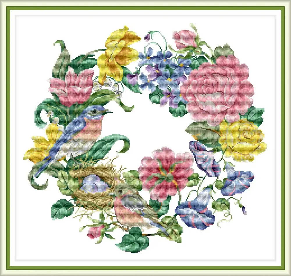 

Bird wreath cross stitch kit aida 14ct 11ct count print canvas cross stitches needlework embroidery DIY handmade