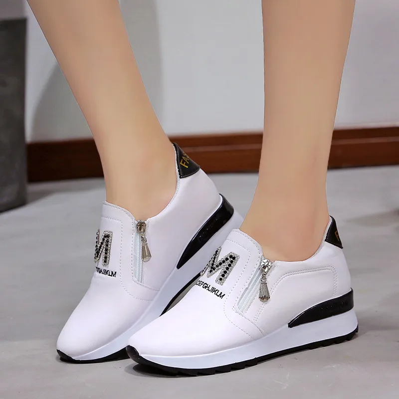 

Height Increasing Sneakers Wedges Platform Sneakers Slip On Woman White Shoes Sapatos Feminino New Fashion Wedge Heel Sneaker