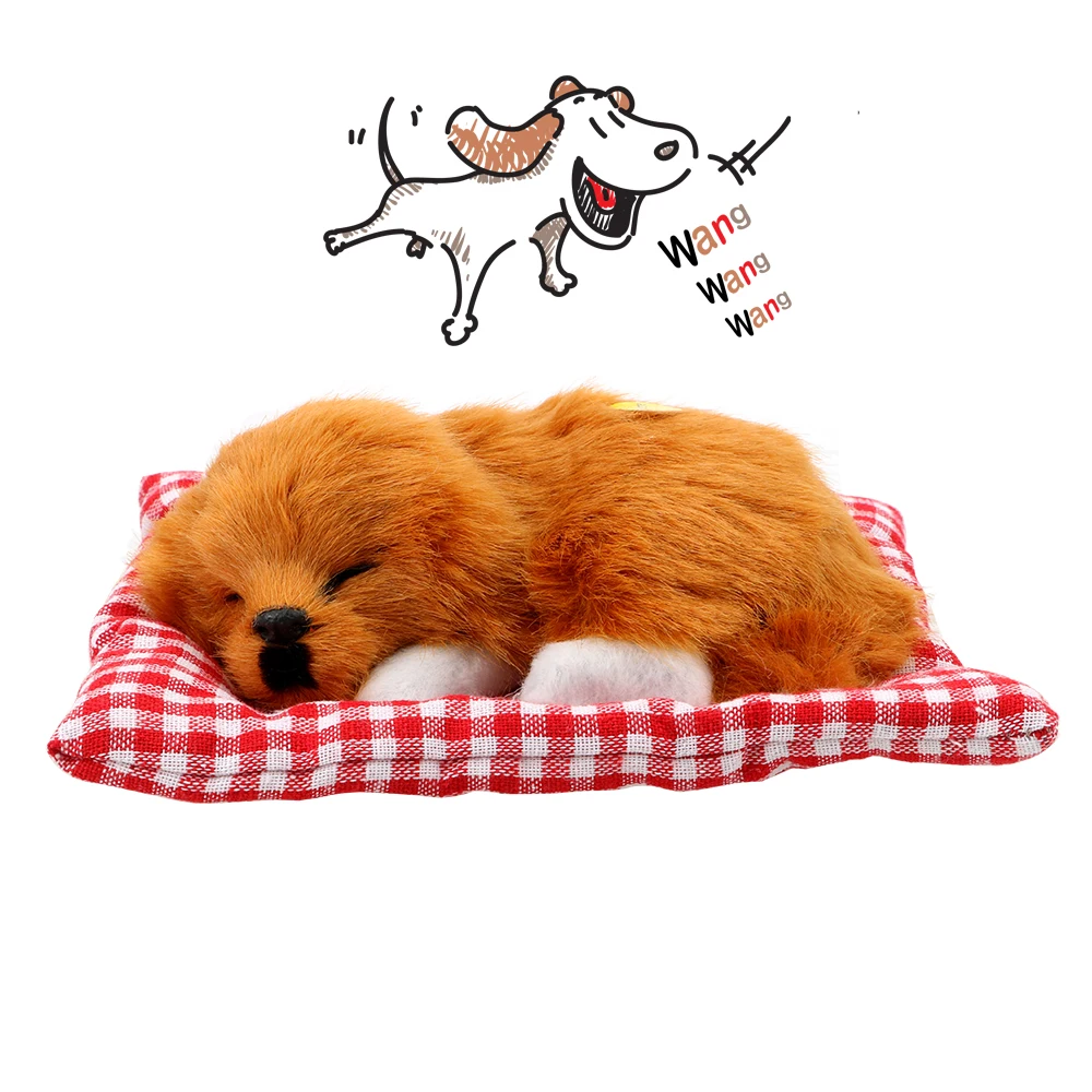 Lemon Yellow FORAUTO Cute Plush Dogs With Sound Car Ornament Simulation Sleeping Dog Toy Dashboard Decoration Auto Accessories Car Styling - Название цвета: Lemon Yellow