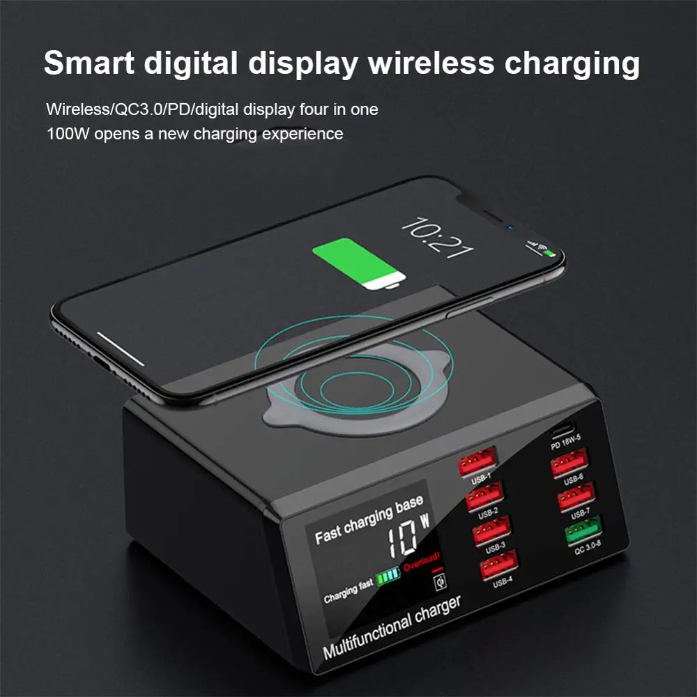 Беспроводное зарядное устройство QC3.0 с 8 USB портами и поддержкой быстрой зарядки