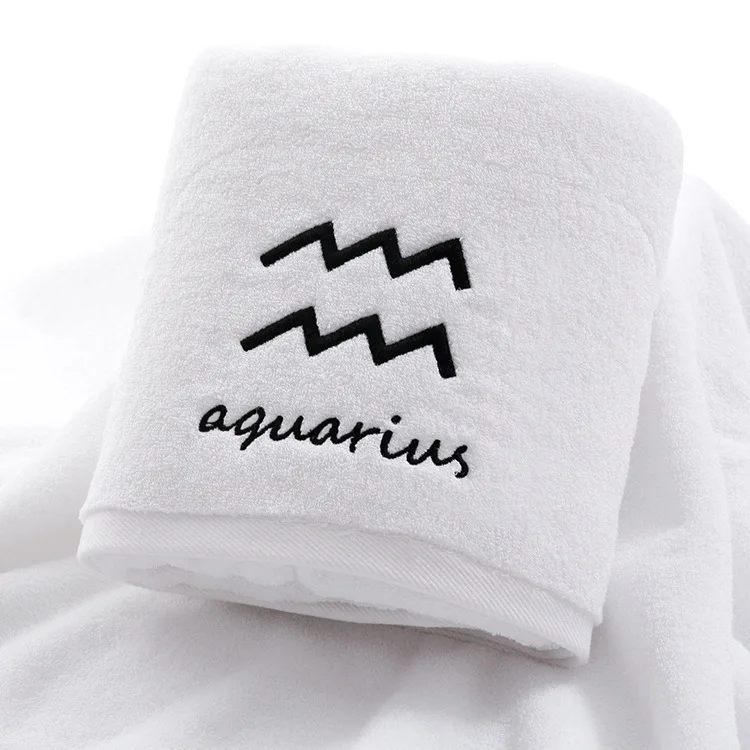 White Aquarius Хлопок банное полотенце созвездие шаблон полотенце s белый серый с вышивкой полотенца махровые девушка/мужчины ванная комната прямоугольное банное полотенце - Цвет: White Aquarius