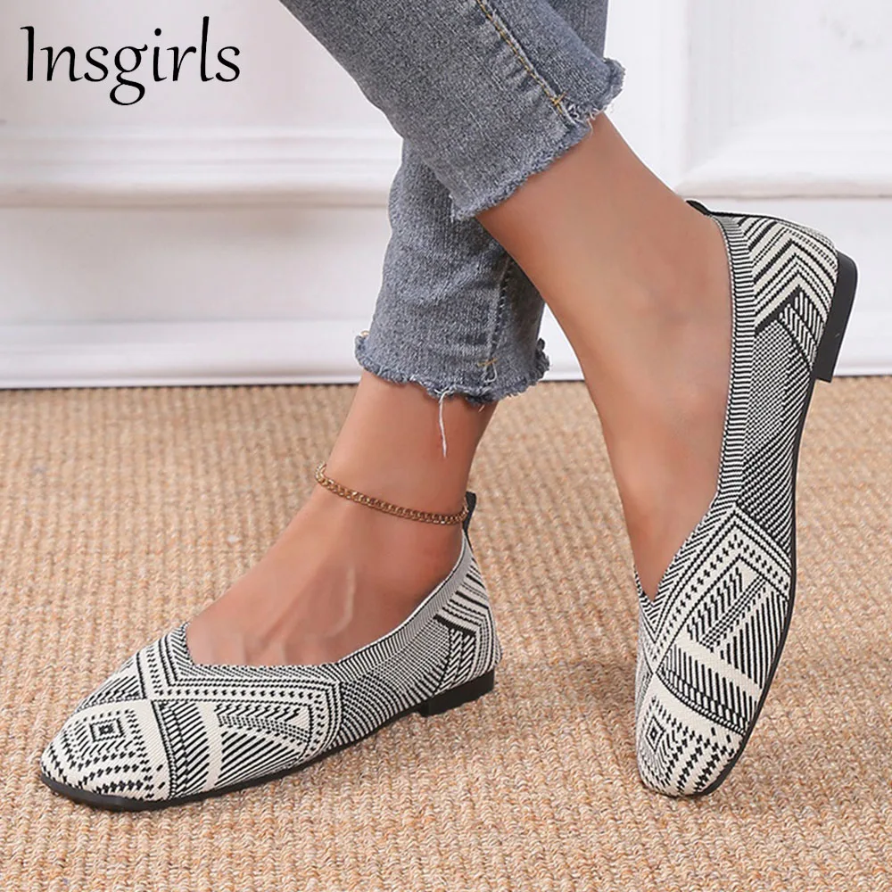 

New Comfy Loafers Women 2022 Autumn Shallow Stretch Fabric Ladies Slip On Elegant Office Shoes 35-43 Large-Sized Female Flats