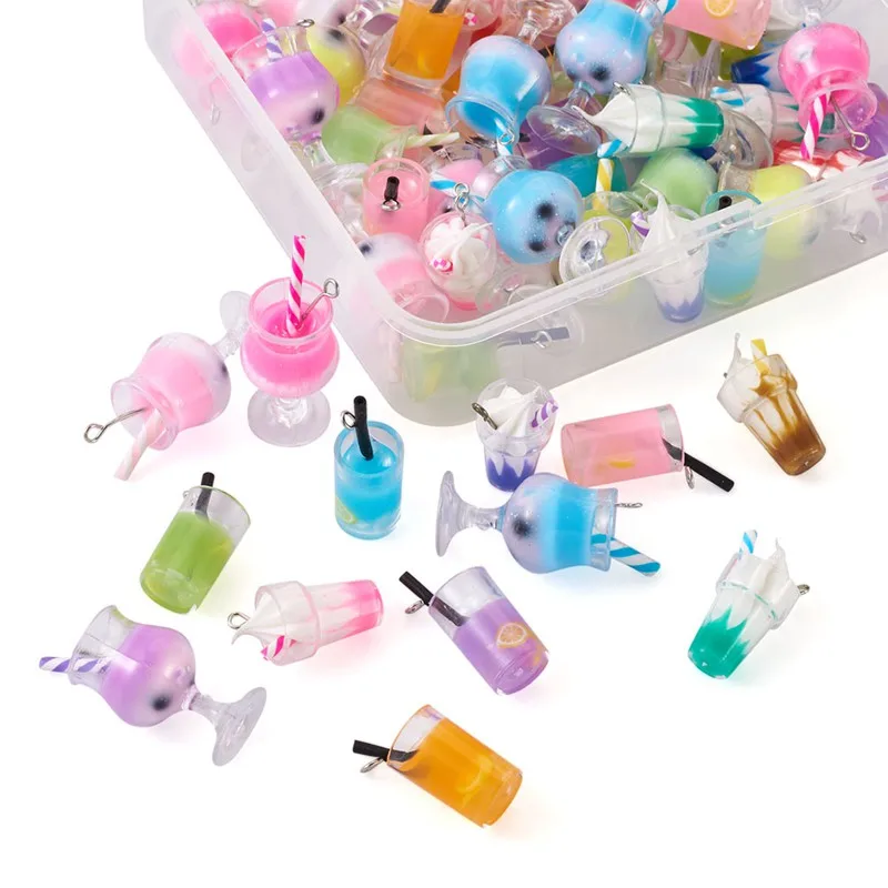 

Pandahall 1 Set Glass Bottle Pendants & Plastic Cup Pendants with Resin Inside Imitation Bubble Tea for Jewelry Making DIY Craft