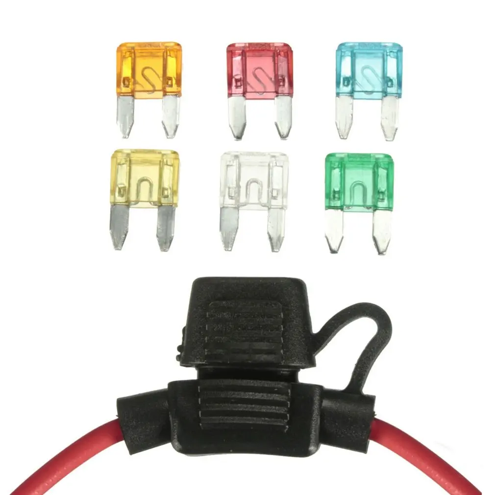 

Car 12V In-line Mini Blade Fuse Holder With 5 10 15 20 25 30A Fuses