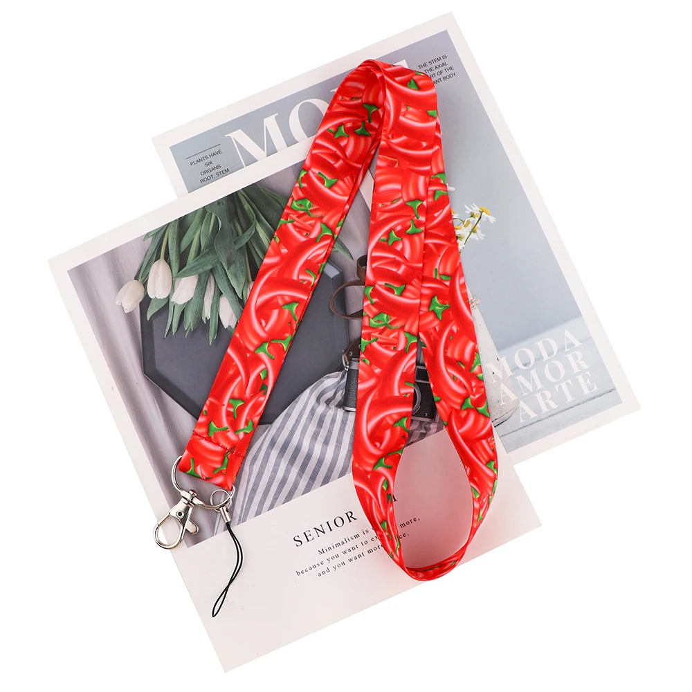 

24pcs/lot MD1106 Cartoon Red Chili lanyard Keychains Lanyard For Keys ID Card Pass Gym Mobile Phone Badge Holder Hang Rope