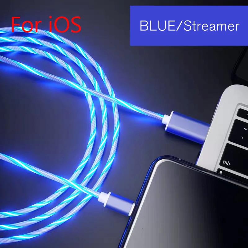 LT-Blue Стример Быстрая зарядка кабель Micro usb type C USBC для samsung Note10+ зарядка для iPhone линия передачи данных Шнур зарядки светящийся провод - Цвет: LT-Blue