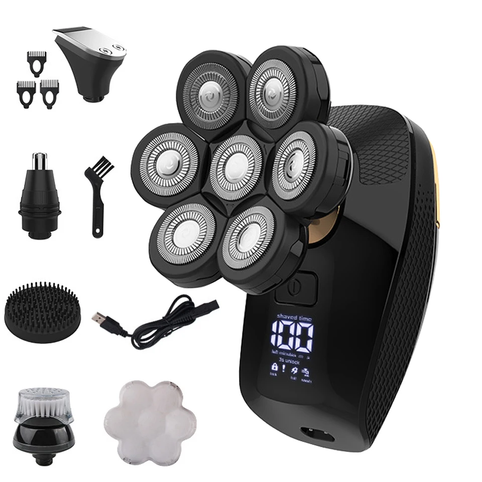 

7 Floating Blade Men Electric Shaver Waterproof Bald Heads Hair Clipper Electric Razor For Men Beard Trimmer Shaving Machine