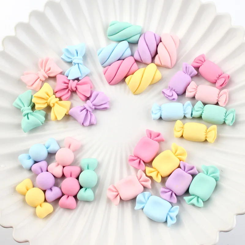 20Pcs Mini Simulation Candy bowknot Flat back Resin Cabochons Hair Bow Center DIY Embellishments for Scrapbooking Phone Deco |