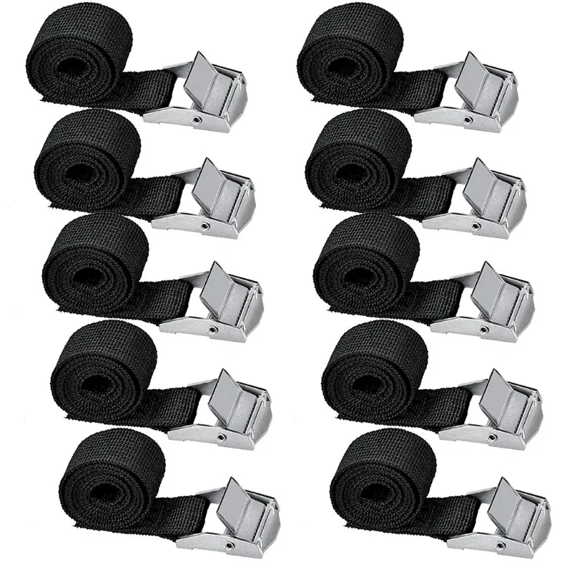 

10Pcs 1M X 2.5 Cm Fastening Straps Black Lashing Straps With Clamping Lock Heavy Duty For Bicycle Luggage Fixing Tool