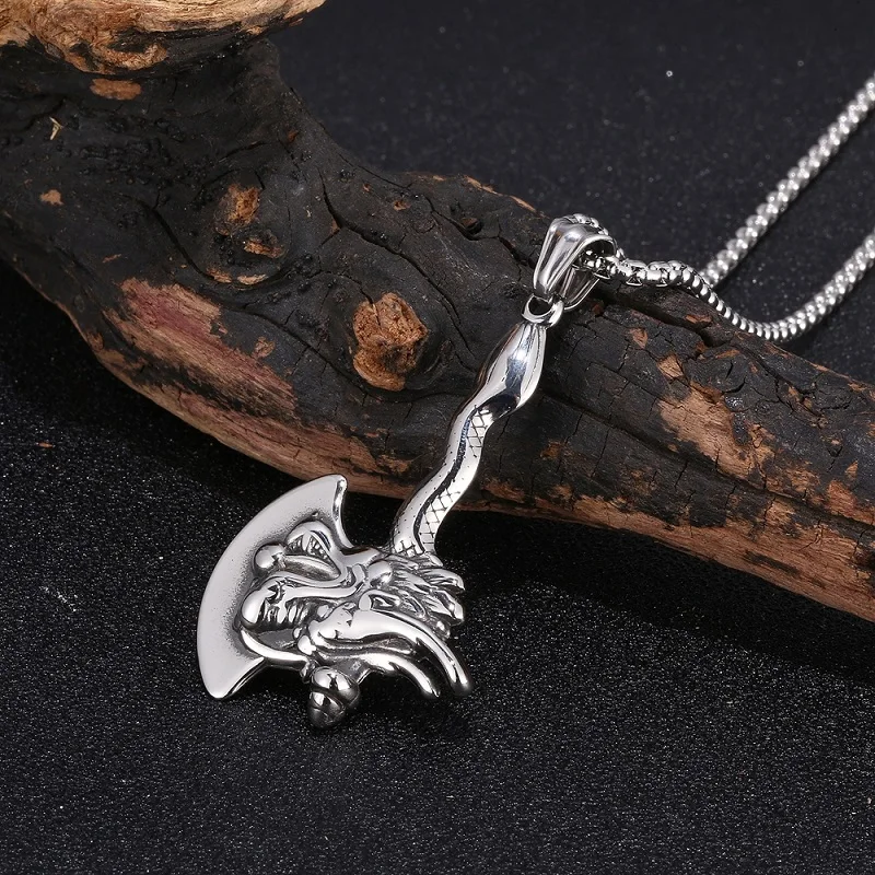 Серебряный Нержавеющая сталь Клык дракона топор ожерелье с кулоном викинга