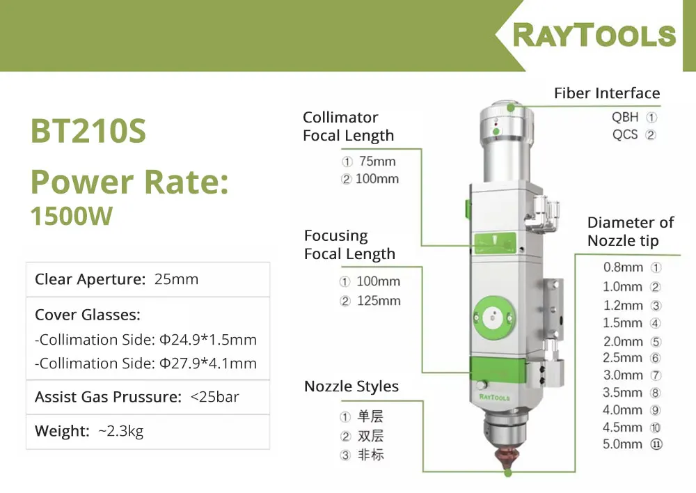 LSKCSH Raytools BT210S 0-1500 Вт волоконная Лазерная режущая головка для Raytools Raycus IPG волоконная Лазерная режущая головка для металла QBH