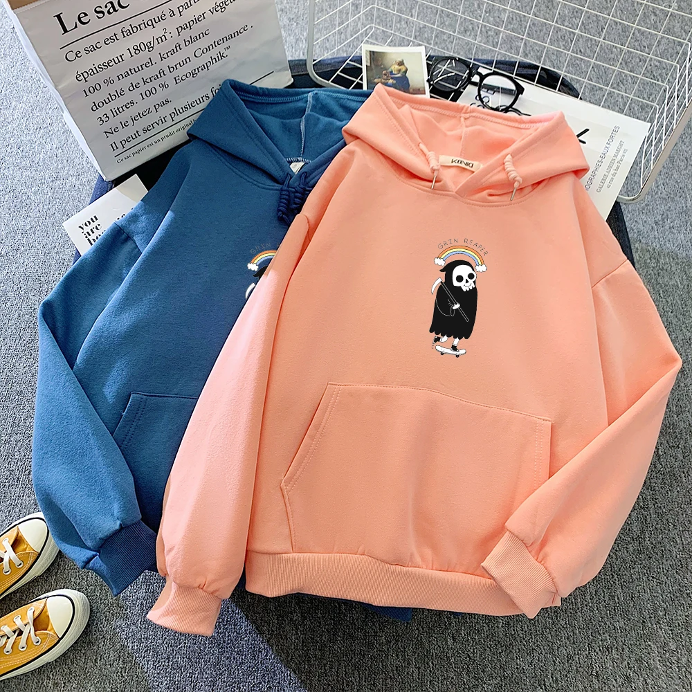 Womens Loose Hoodies Sweatshirt Pullover Punk Harajuku Clothing Skeleton Skateboard Sweatshirt Cotton Vintage Winter Sweetshirt