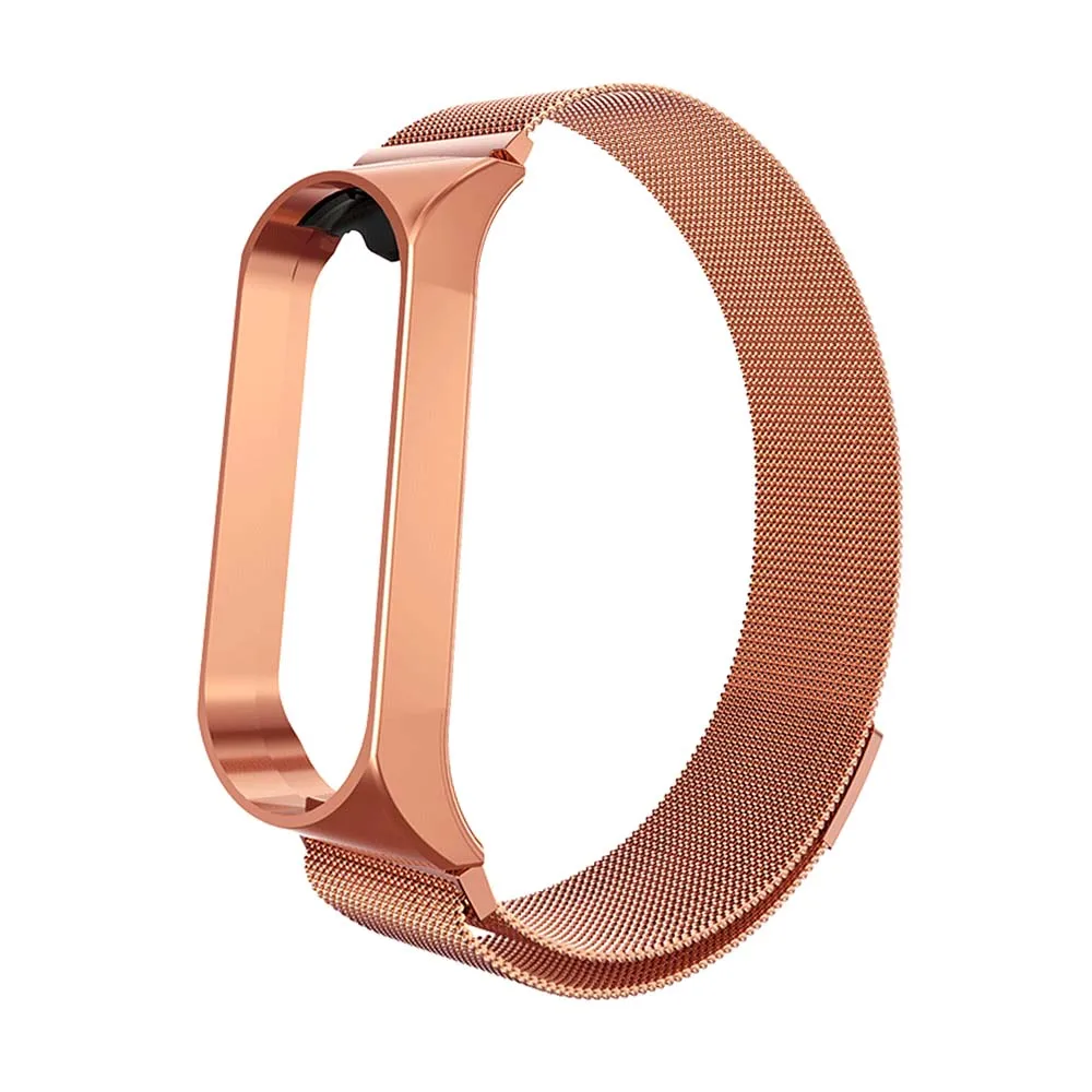 Rovtop ремешок для Xiaomi mi Band 4 ремешок для Xiaomi mi band 3 браслет для mi band 3 M3 M4 металлический Безвинтовой браслет из нержавеющей стали - Цвет: Magnet Rose Gold