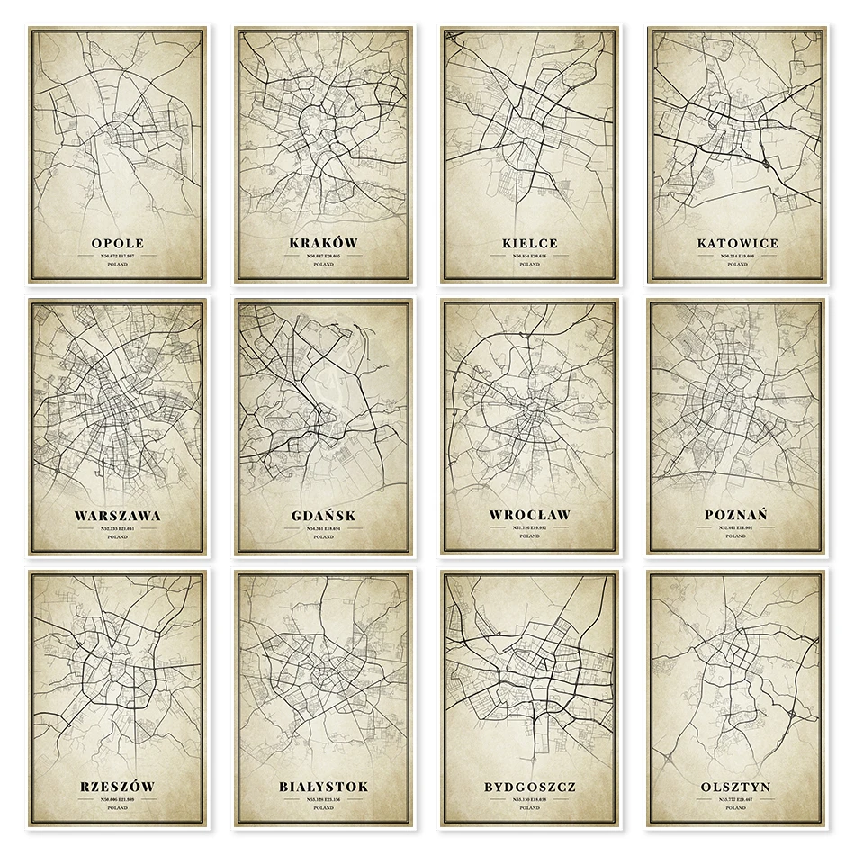 Постеры из крафт бумаги с покрытием польская винтажная Карта города Вроцлав