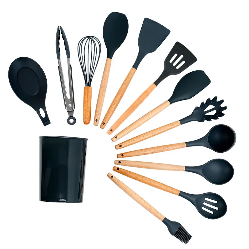 

12 pieces/set Kitchenware Wooden Handle Non-stick Pan Silicone Spatula Set Cooking Shovel Kitchen Tools Kichen Accessories