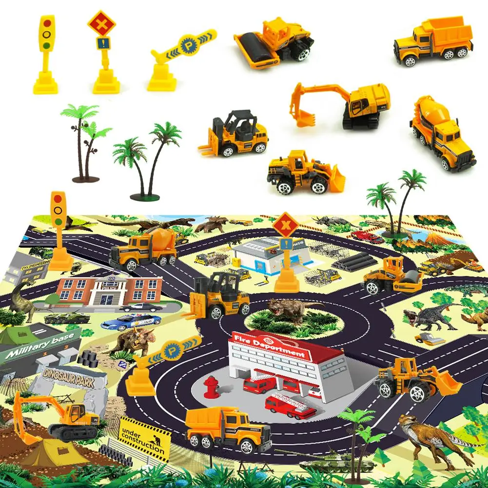 Сплав Инженерно грузовики игрушки набор с игровой коврик мини карманный Размеры