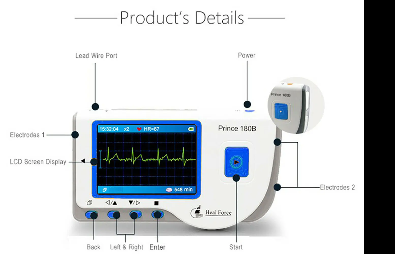 Портативный пульсометр Heal Force 180B 180BO ECG Holter портативный EKG с цветным экраном в