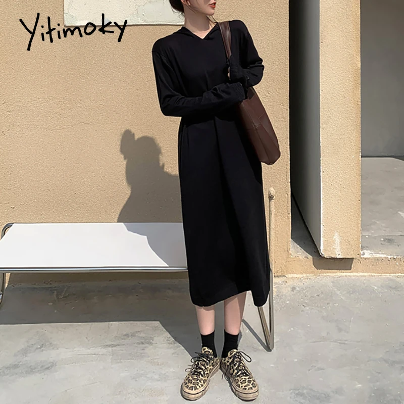 Женское трикотажное платье с капюшоном Yitimoky модное свободное Повседневное