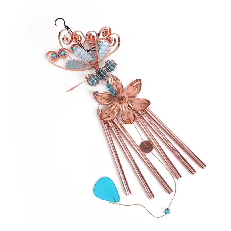 

H051 33 Inch Indoor Outdoor Metal Wind Chimes Butterfly Painted Ornaments Memorial Wind Chime with 6 Tubes for Home Patio