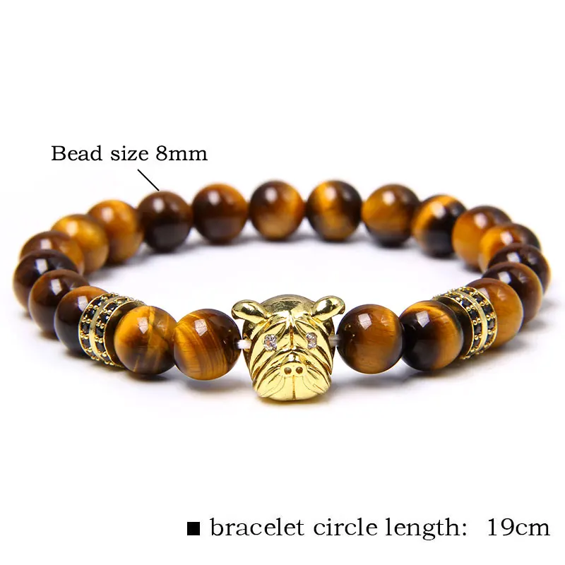 Мужской очаровательный браслет с натуральным тигром и камнями бусинами Модный