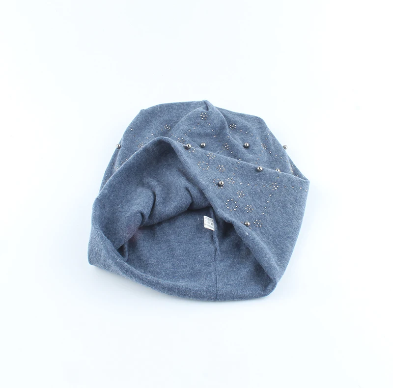 Модная однотонная женская шапка Skullies Beanies с жемчугом и стразами, зимняя женская шапка, осенняя вязаная шапка из мягкого хлопка