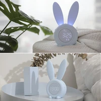 cute bunny ear led digital alarm clock electronic usb sound control rabbit night lamp desk clock home decoration