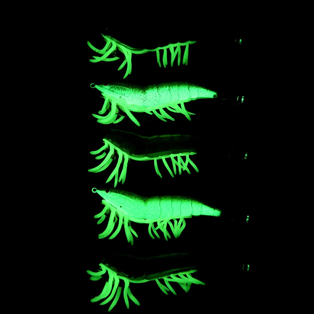

3/5Pcs 12cm Noctilucent Fishing Shrimp Lure Prawn Squid Bait Hard Artificial Fishing Set with Squid Jigs Hook Lead Weighted