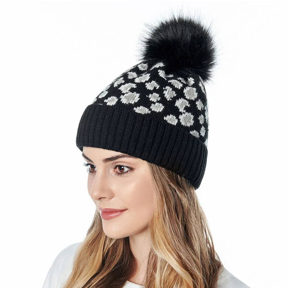 С леопардовым принтом Цвет зимняя вязаная шапка для мужчин и женщин с черепом