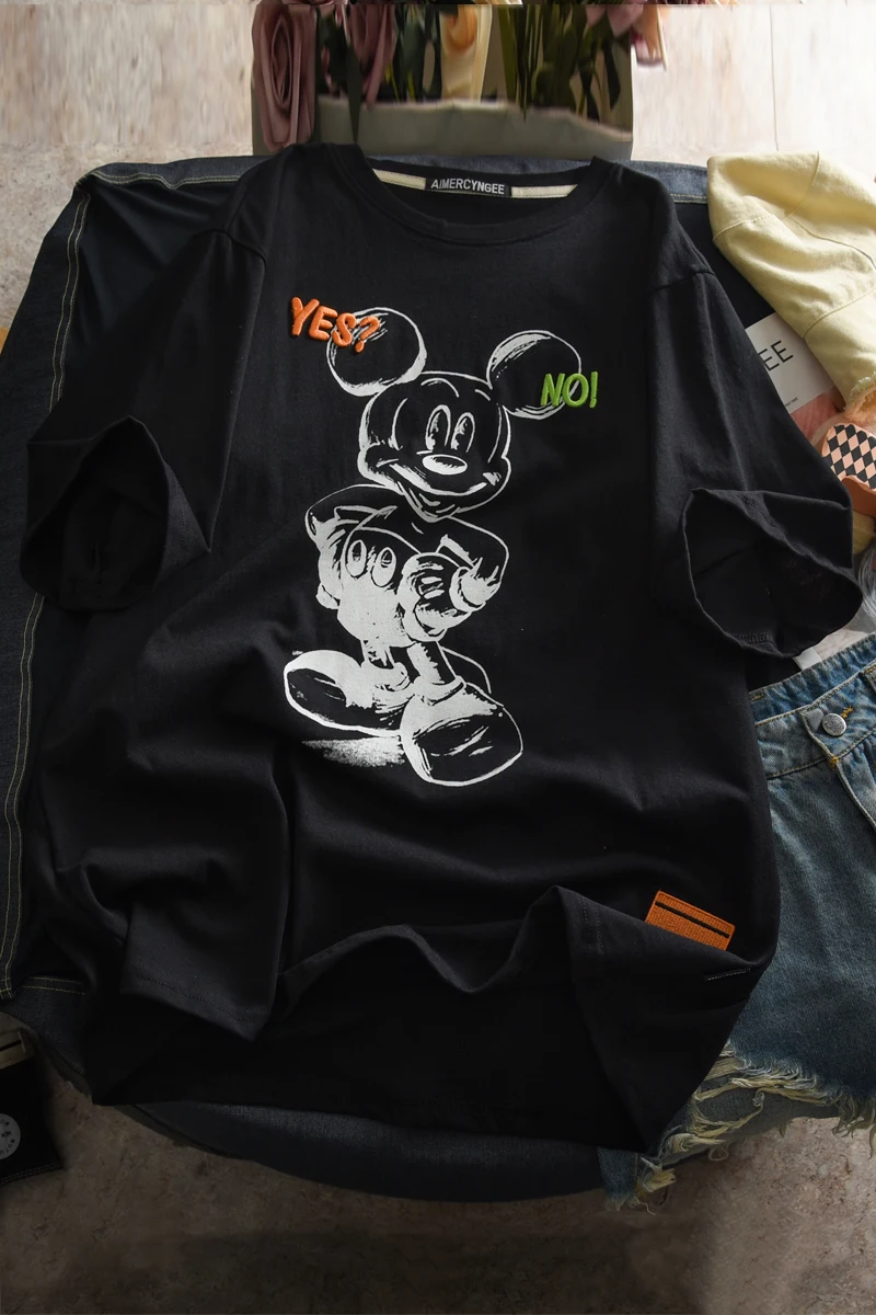 

Disney Mickey Mouse Women's Cartoon T-shirt Loose Casual O-Neck Korean Clothes Kawaii Harajuku Clothing Womens Long Sleeve Tops