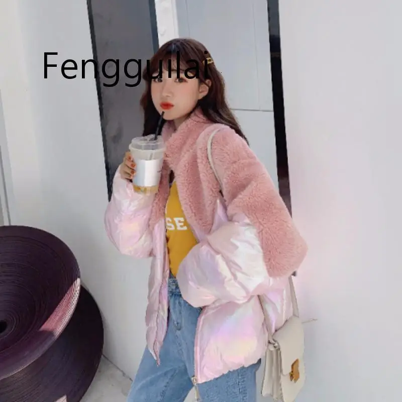 

Winter Jacket Women Imitation Lamb Down Splicing Cotton Long Coat Leisure Harajuku Dames Jassen Winter Veste Femme Parka