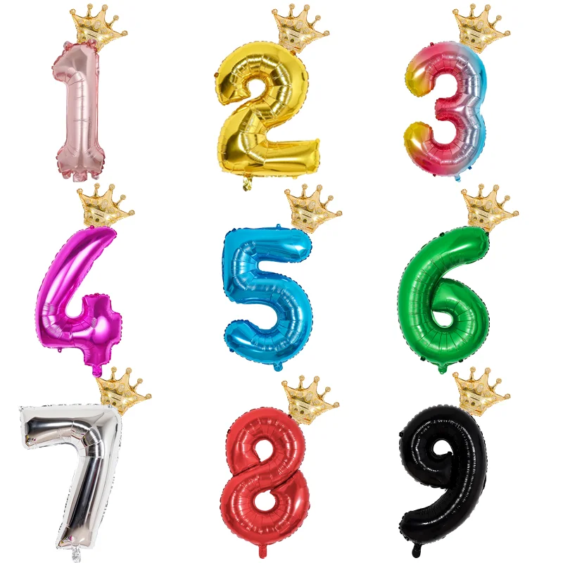 2 шт. 32 дюймов шара с цифрой мини Корона алюминиевой фольги воздушный шар цвет