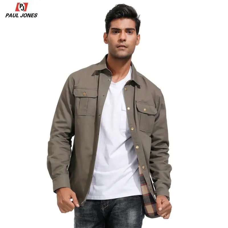 Мужская рубашка с длинным рукавом PAUL JONES прочная рабочая фланелевой подкладкой и