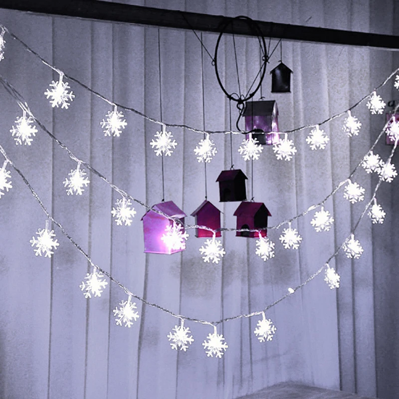 Рождественская светодиодная гирлянда снежинки подвесные сказочные огни для