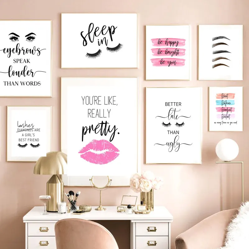 

Posters and Prints Makeup Eyelashes Wall Art Canvas Printed Painting Abstract Eyelash Lips Picture For Beauty Shop Decor Gifts