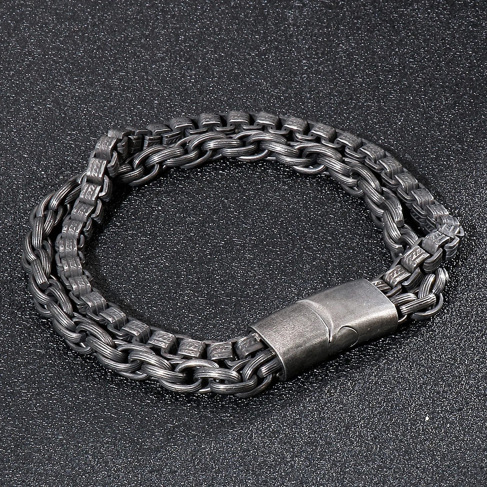

HaoYi Stainless Steel Double-Layer Link Chain Bracelet For Men Fashion Punk Hip Hop Rock Vintage Jewelry