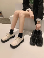 leather shoes pumps 2021 new style spring and autumn lace up square toe thick bottom non slip fashion retro small leather shoes
