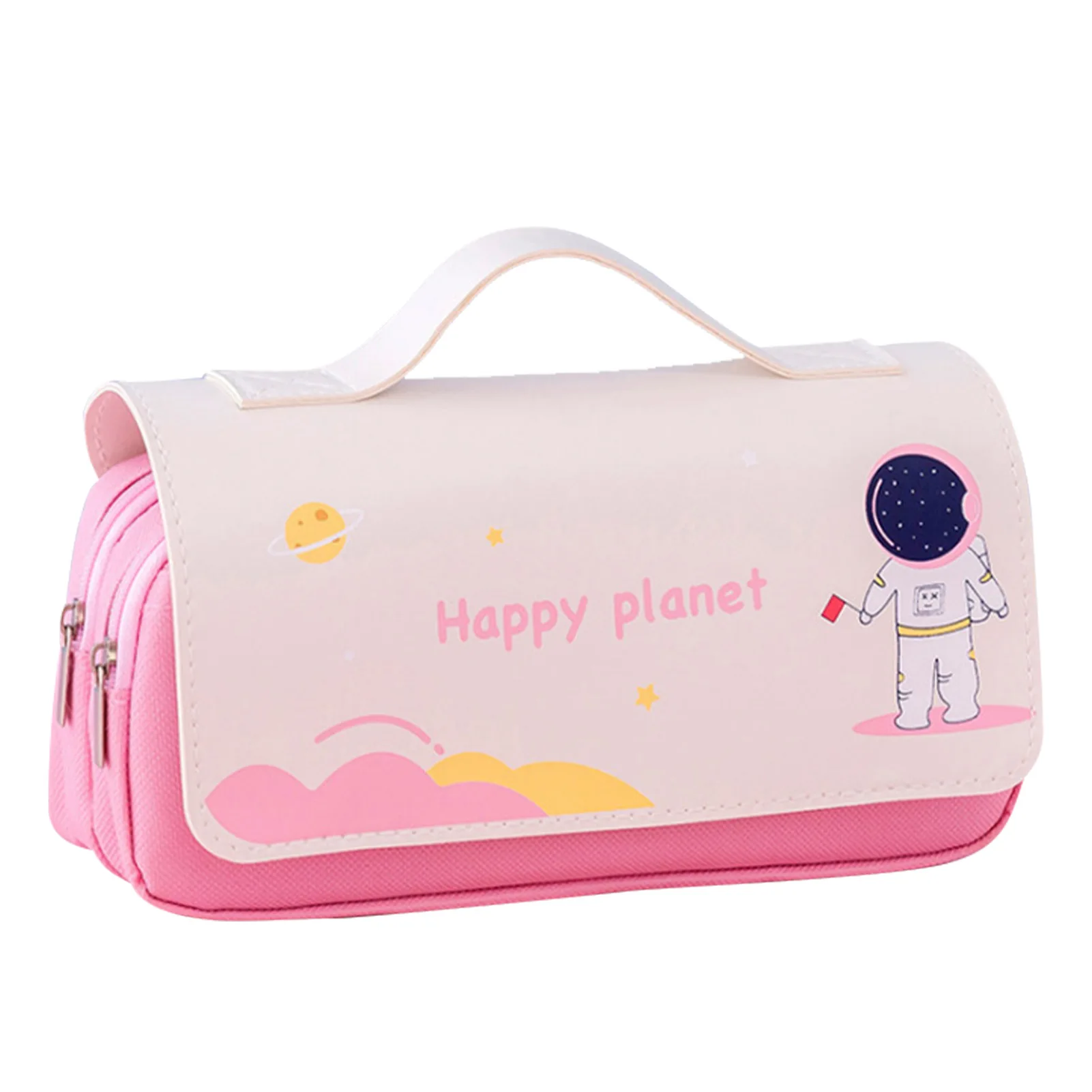 

Makeup Bag School Supplies Handheld Pencil Cases Multiple Compartment Double Zipper Stationery Storage Large Capacity Pen Pouch