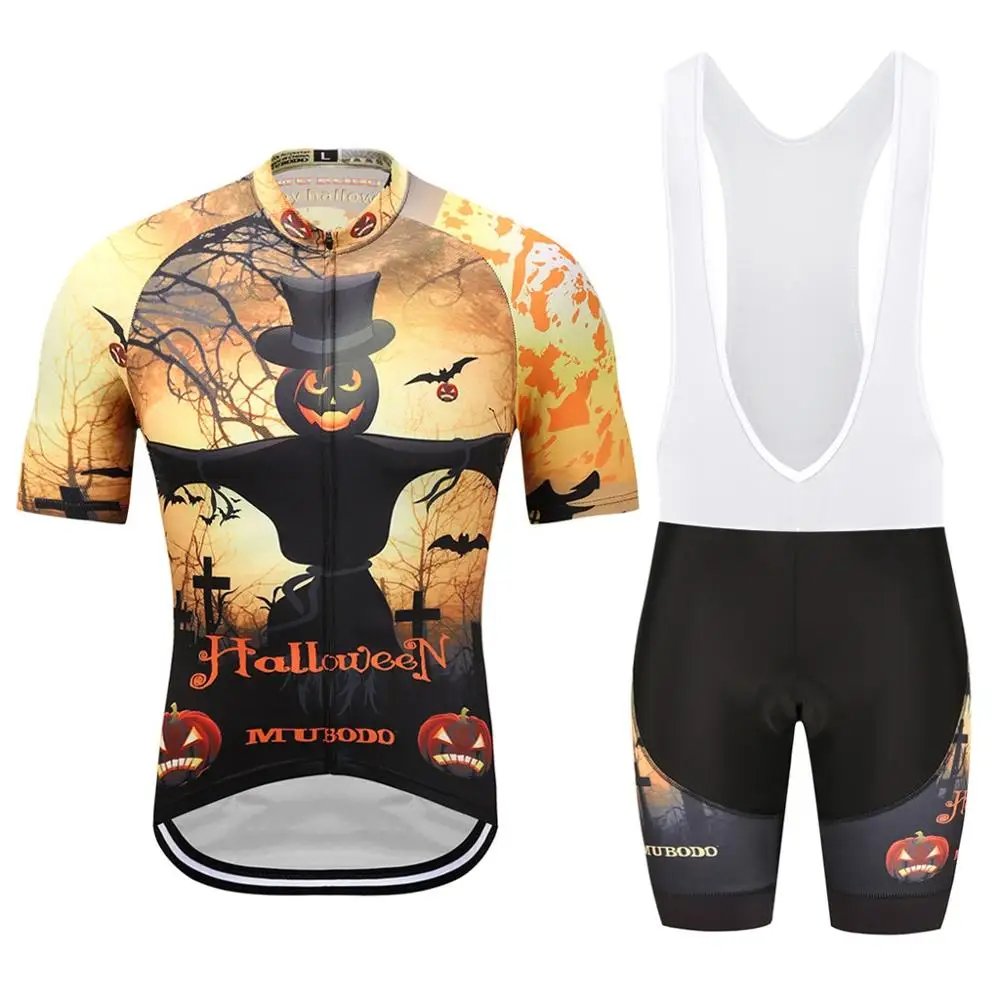 

Team fit Halloween day ghost pumpkin cycling jersey set Short sleeve bike cloth MTB Ropa Ciclismo Bicycle maillot GEL pad