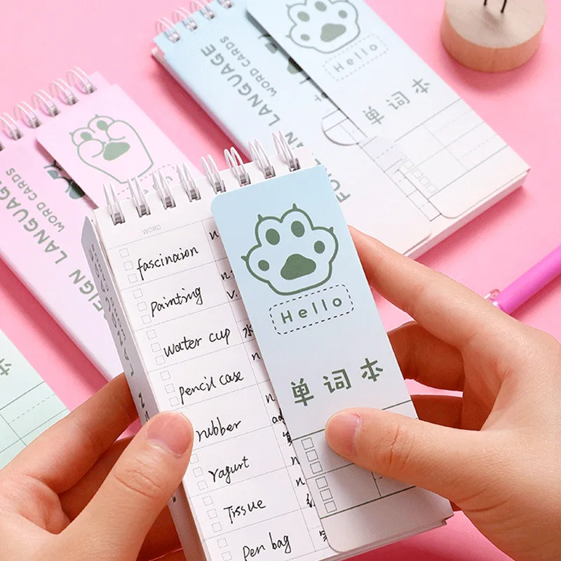 

Cute Pocket English Word Book 5.1x2.9" Cartoon Learn Foreign Words Memo Spiral Notebook Coil Student Portable Notepad 160 Sheets