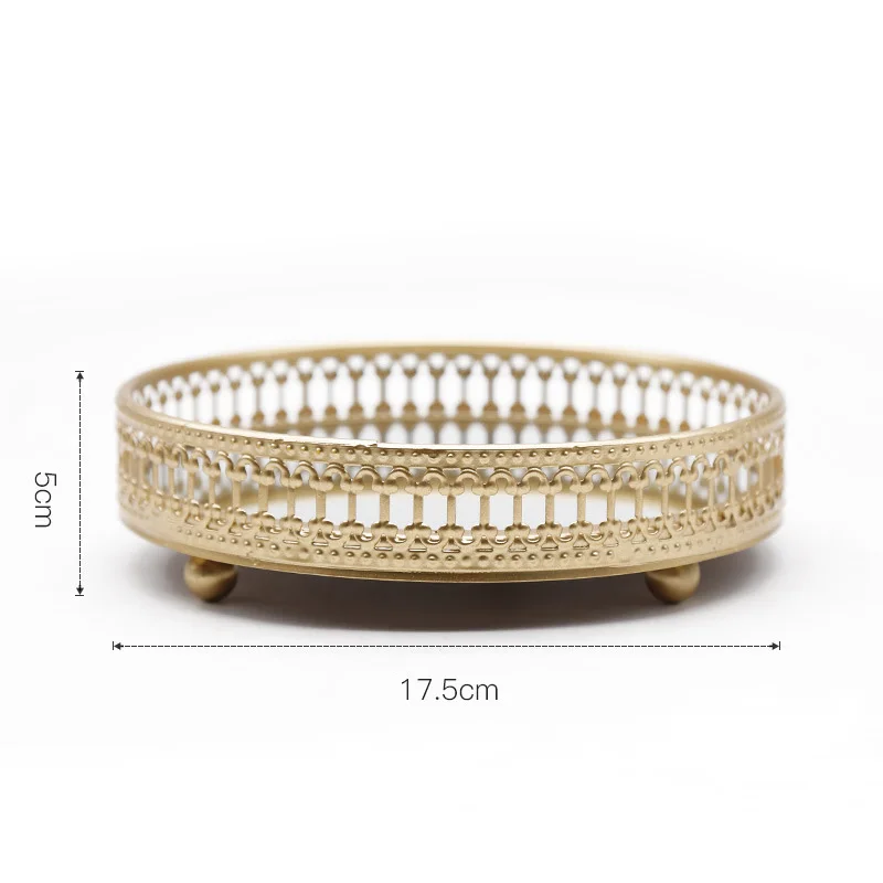 

Golden Color Delicate Jewelry Storage Tray Glass Mirror Base Bedroom Desktop Cosmetic Decorative Organize Plate